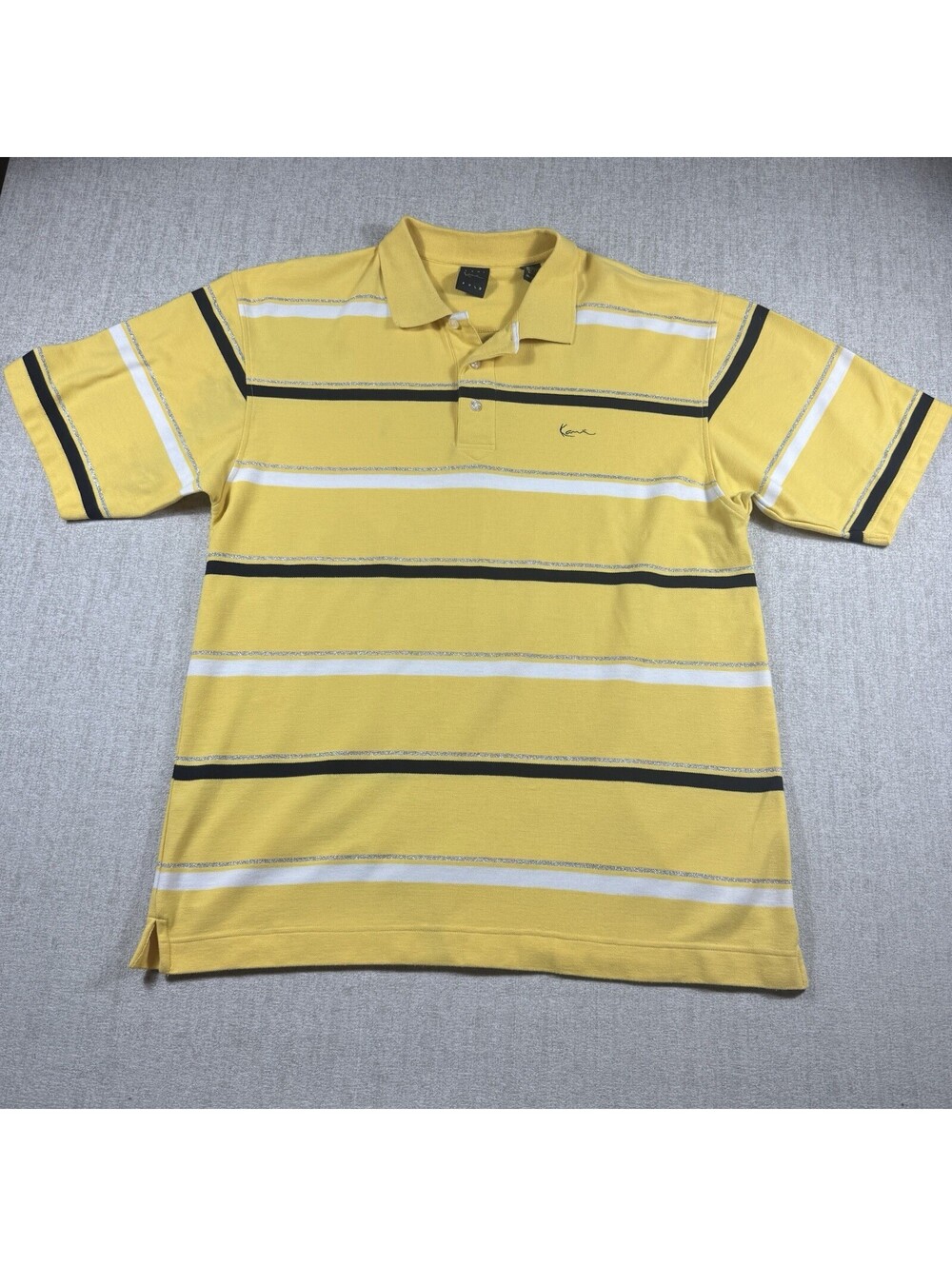 Vintage Karl Kani Gold Polo Shirt XXL Baggy 90s Y2K Striped Streetwear Yellow